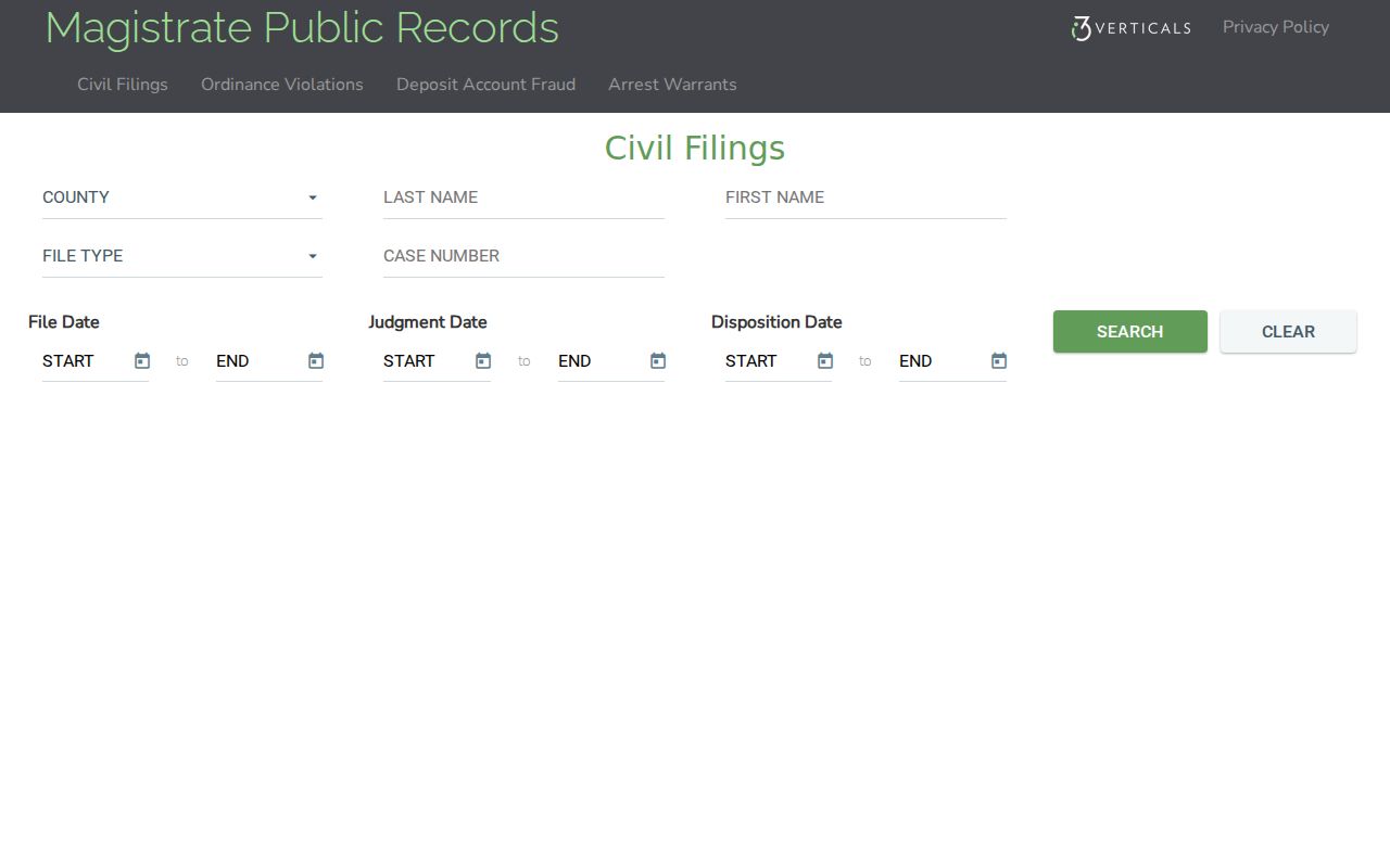 Lanier County civil docket Magistrate search fields