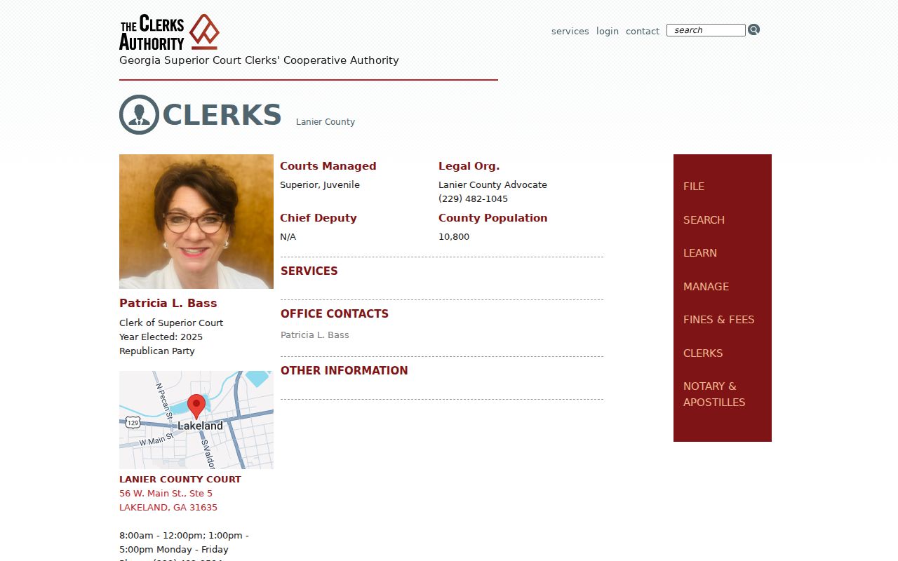Lanier County court docket Superior Clerk directory
